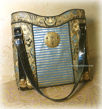 Load image into Gallery viewer, Magnificent Egyptian Inspired Large Handbag -Shoulder Bag -Tote Style -Rare Metallic Egyptian Print -Vintage Brass Accents -Double Handles
