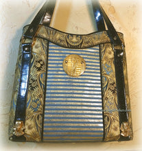 Load image into Gallery viewer, Magnificent Egyptian Inspired Large Handbag -Shoulder Bag -Tote Style -Rare Metallic Egyptian Print -Vintage Brass Accents -Double Handles
