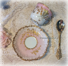 Load image into Gallery viewer, SOLD Breathtaking Antique Limoges France Hand Painted Pink and Blue w Heavy Gold China Tea Trio, Cup, Saucer, Luncheon Plate ~ Shabby Chic
