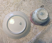 Load image into Gallery viewer, SOLD Breathtaking Antique Limoges France Hand Painted Pink and Blue w Heavy Gold China Tea Trio, Cup, Saucer, Luncheon Plate ~ Shabby Chic
