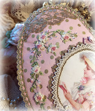 Load image into Gallery viewer, SOLD Exquisite Victorian Valentine Ribbonwork Roses Pink Heart Shaped Purse Handbag, Silk Ribbon Embroidery, Antique Gold Lace, Double Zippers
