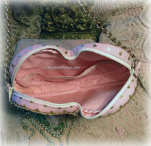 Load image into Gallery viewer, SOLD Exquisite Victorian Valentine Ribbonwork Roses Pink Heart Shaped Purse Handbag, Silk Ribbon Embroidery, Antique Gold Lace, Double Zippers
