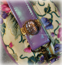 Load image into Gallery viewer, SOLD Exquisite Ribbonwork Pansies Pink and Purple Heart Shaped Purse Handbag, Handsewn Piping and Binding, Jeweled Detachable Strap, Jewel Charms
