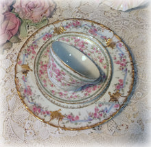 Load image into Gallery viewer, SOLD Lovely Antique Limoges France Garlands of Pink Roses China Tea Trio, Cup, Saucer, Luncheon Plate ~ Hand Applied Gold ~ Shabby Chic
