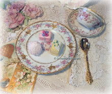 Load image into Gallery viewer, SOLD Lovely Antique Limoges France Garlands of Pink Roses China Tea Trio, Cup, Saucer, Luncheon Plate ~ Hand Applied Gold ~ Shabby Chic
