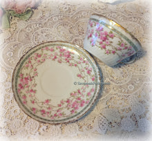 Load image into Gallery viewer, SOLD Lovely Antique Limoges France Garlands of Pink Roses China Tea Trio, Cup, Saucer, Luncheon Plate ~ Hand Applied Gold ~ Shabby Chic
