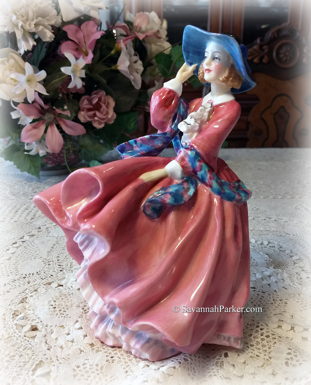 SOLD Royal Doulton Vintage Top of the Hill Bone China Lady Figurine, OLD marking, Made in England, Beautiful Hand Painting