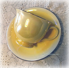 Load image into Gallery viewer, RARE Vintage Royal Winton Grimwades Iridescent Lemon Yellow Lustreware English Tea Set, Four Tea Trios plus Creamer and Sugar
